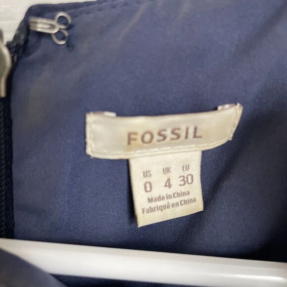 Fossil 100% silk polka dot mini dress twee girly navy size 0 - Picture 3 of 7